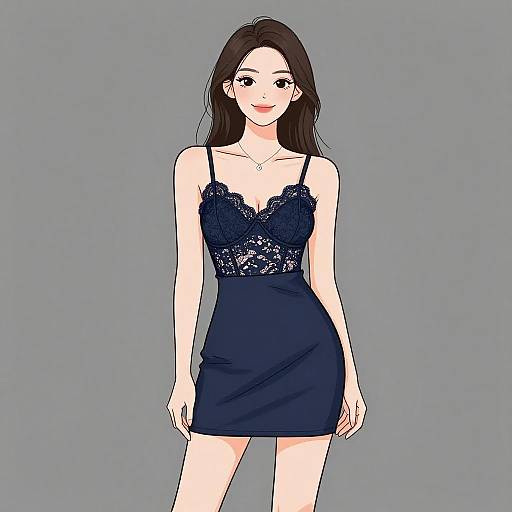 Smiling Woman in Navy Blue Sundress