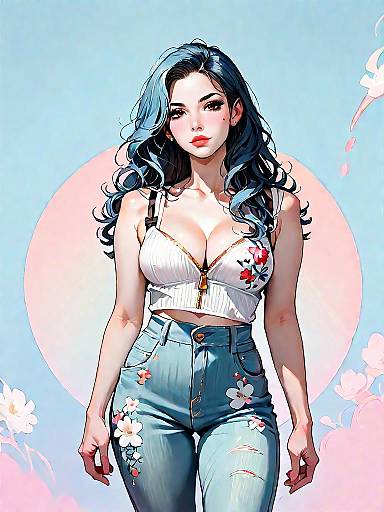 Stylish Woman with Floral Outfit Digital Art