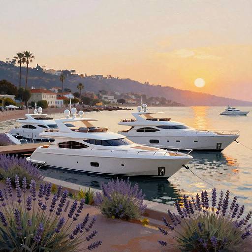 Luxury Yachts at Malibu Coastal Cove at Sunset