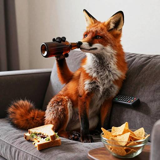Anthropomorphic Fox Relaxing on Couch