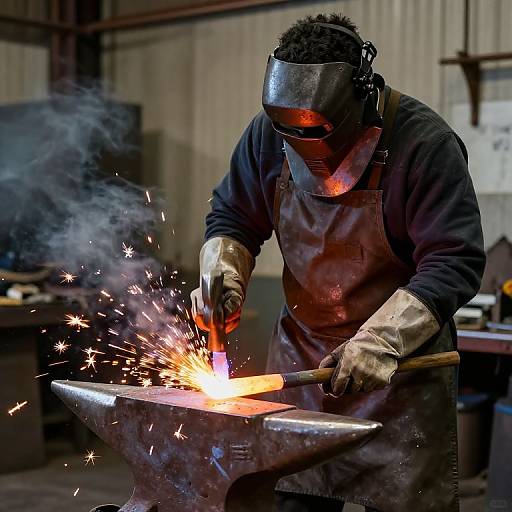 Blacksmith Forging Molten Steel Sparks