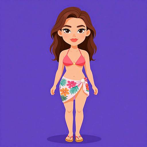 Vibrant Coral Bikini with Tropical Sarong