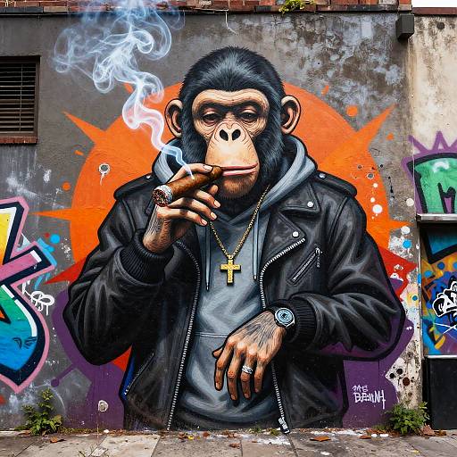 Smoking Ape NFT in Urban Graffiti