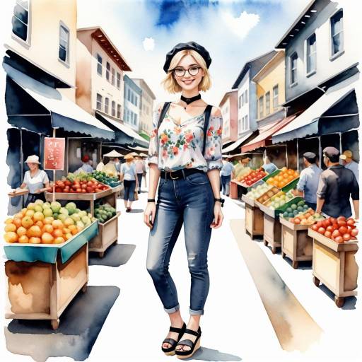 Cheerful Girl in Bustling Market Scene