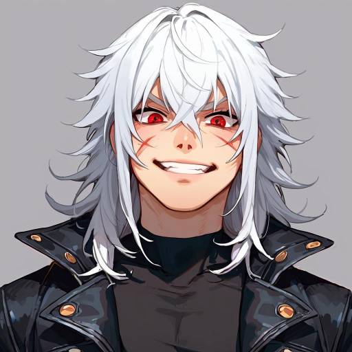 Charming Boy with White Hair and Scars