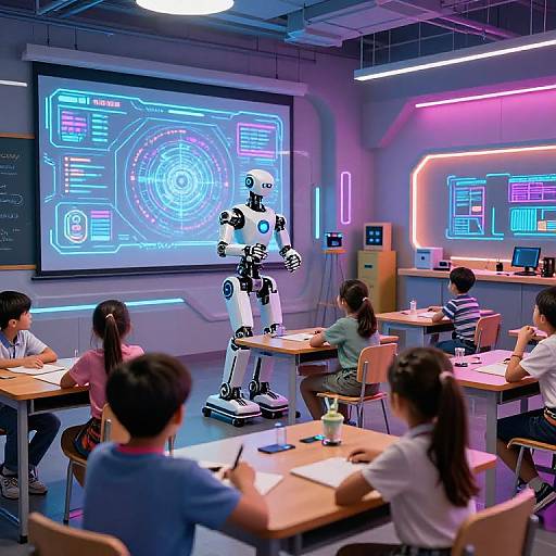 Futuristic AI School with Holographic Classrooms