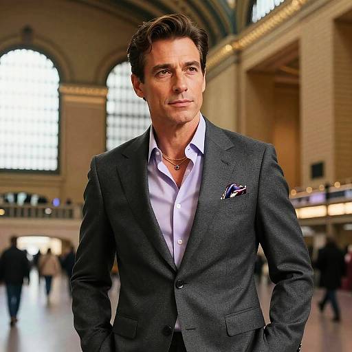 Elegant Middle-Aged Man in Historic Station