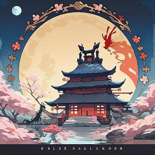 Majestic Dragon Temple Under Night Sky