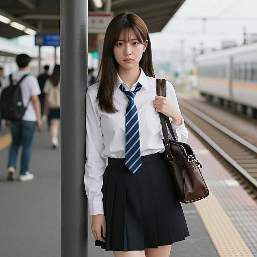 Young Japanese Woman at Train Platform