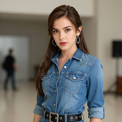 Young Woman in Denim Shirt with Earrings