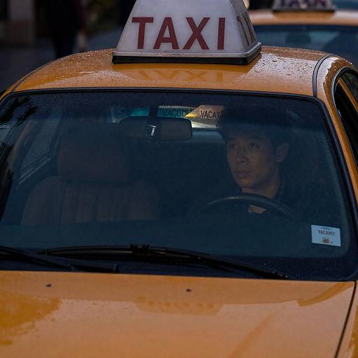 Nighttime Yellow Taxi in the Rain