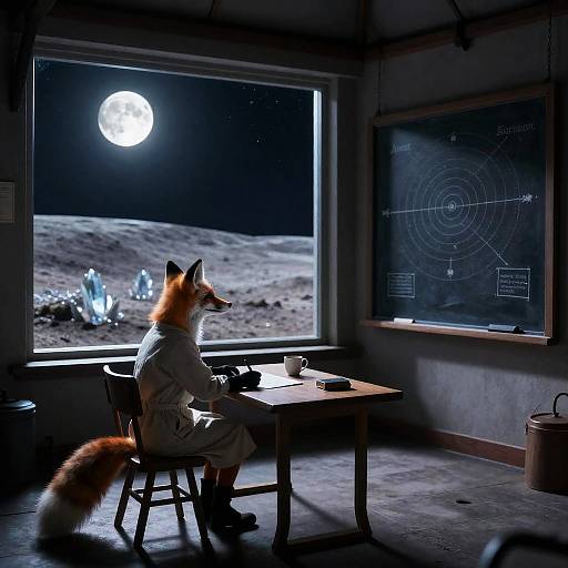 Lunar Fox Astronomer at Moonlit Observatory