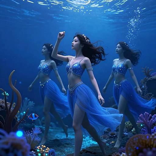 Blue Avatars Exploring Underwater World