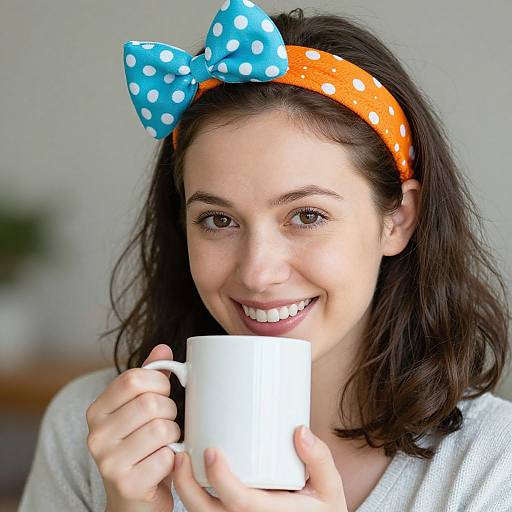 Cheerful Woman with Polka-Dot Bow