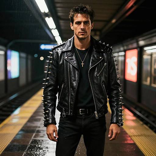 Neon Subway Hero in Spiky Jacket