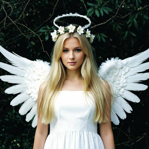 Blonde Woman in Angel Costume with White Feathered Wings