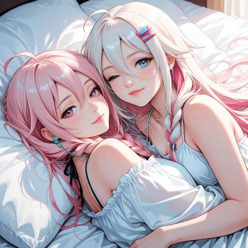 Vocaloid Girls Relaxing on a Bed