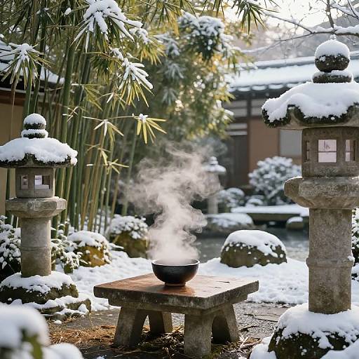 Serene Winter Shiruko in Japanese Garden