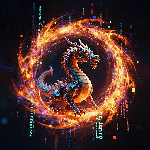 Digital Dragon Emerging from Code Vortex