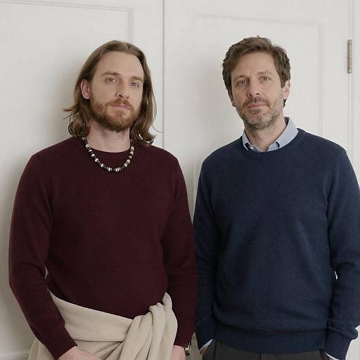 Casual Portrait of Two Men by Wall