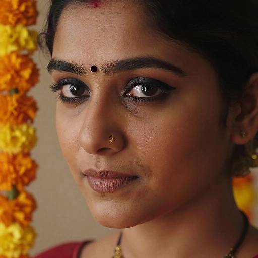 Close-Up Indian Woman with Marigold Petals