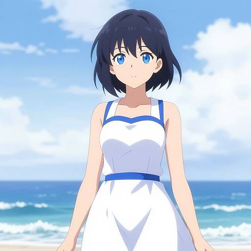 Anime Girl by Ocean Waves