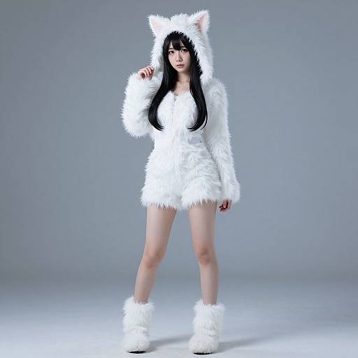 Photorealistic Japanese Woman in Cat Cosplay