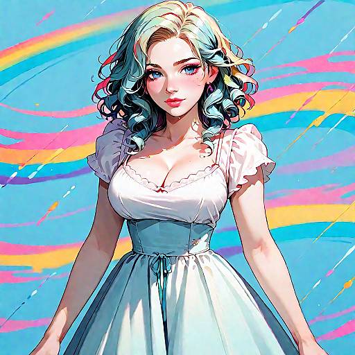 Stylized Portrait of Woman in Pastel Dress