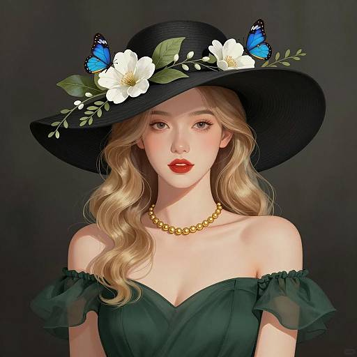 Elegant Woman in Floral Hat