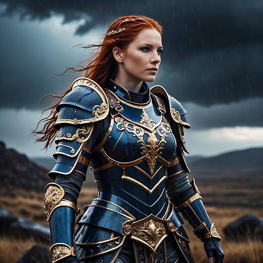 Fierce Female Warrior in Ornate Armor