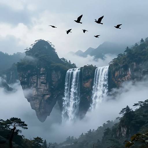 Inverted Mountains and Ethereal Birds