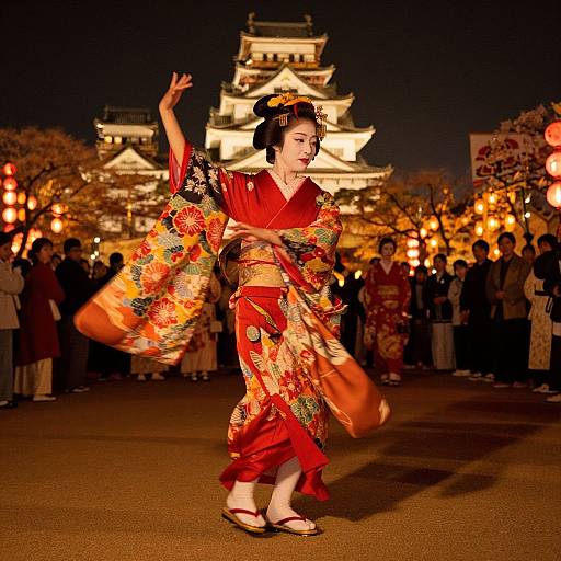 Graceful Geisha Dancing at Festival