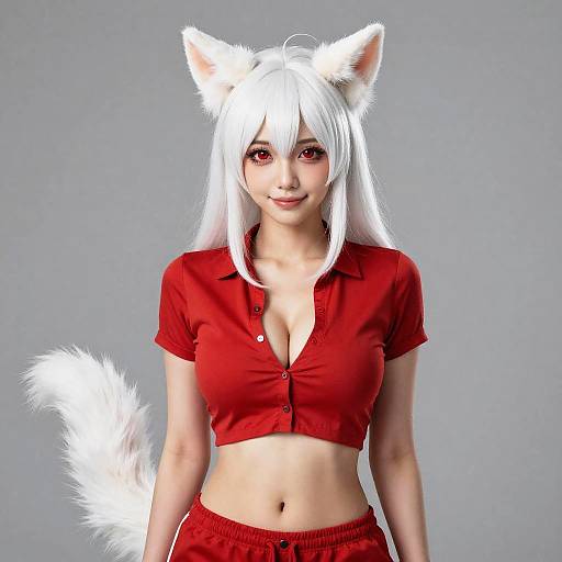 Furry Female Cosplayer with White Hair and Red Eyes