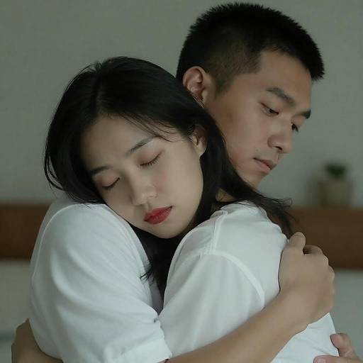 Intimate Embrace of Asian Couple