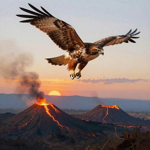 Majestic Hawk Over Volcanic Peaks