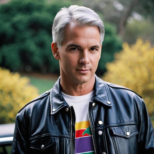 Stylish Middle-Aged Man in Leather Jacket Outdoors