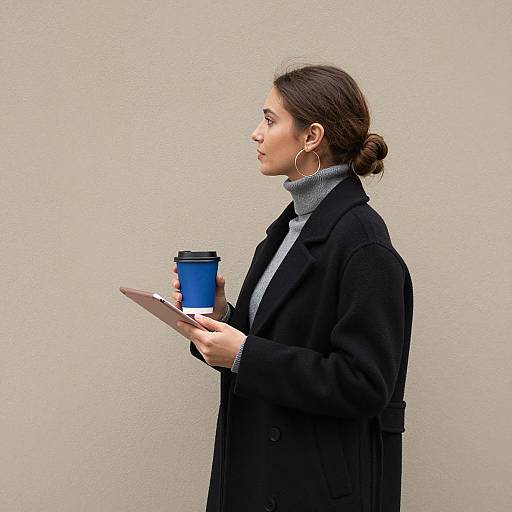 Chic Woman with Coffee and Tablet