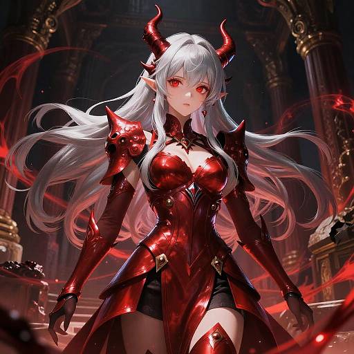 Anime Girl Demon in Crimson Armor