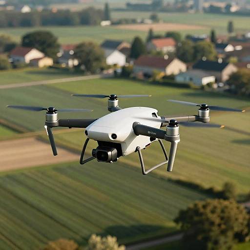Sleek White Drone Over Rural Landscape
