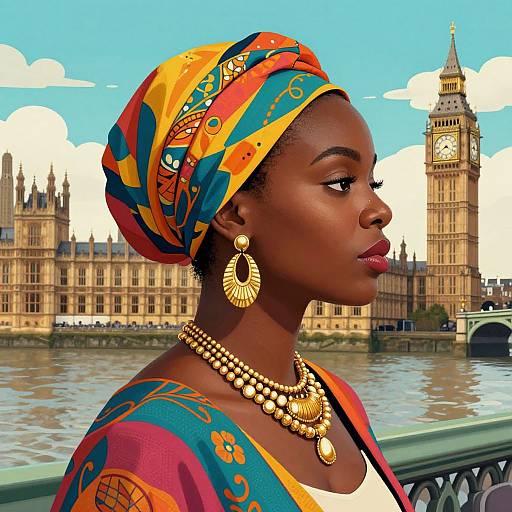 Vibrant Portrait with London Landmarks