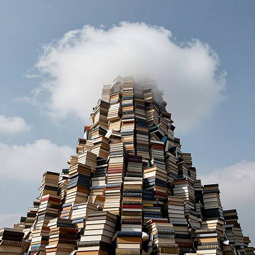 Towering Mountain of Stacked Books