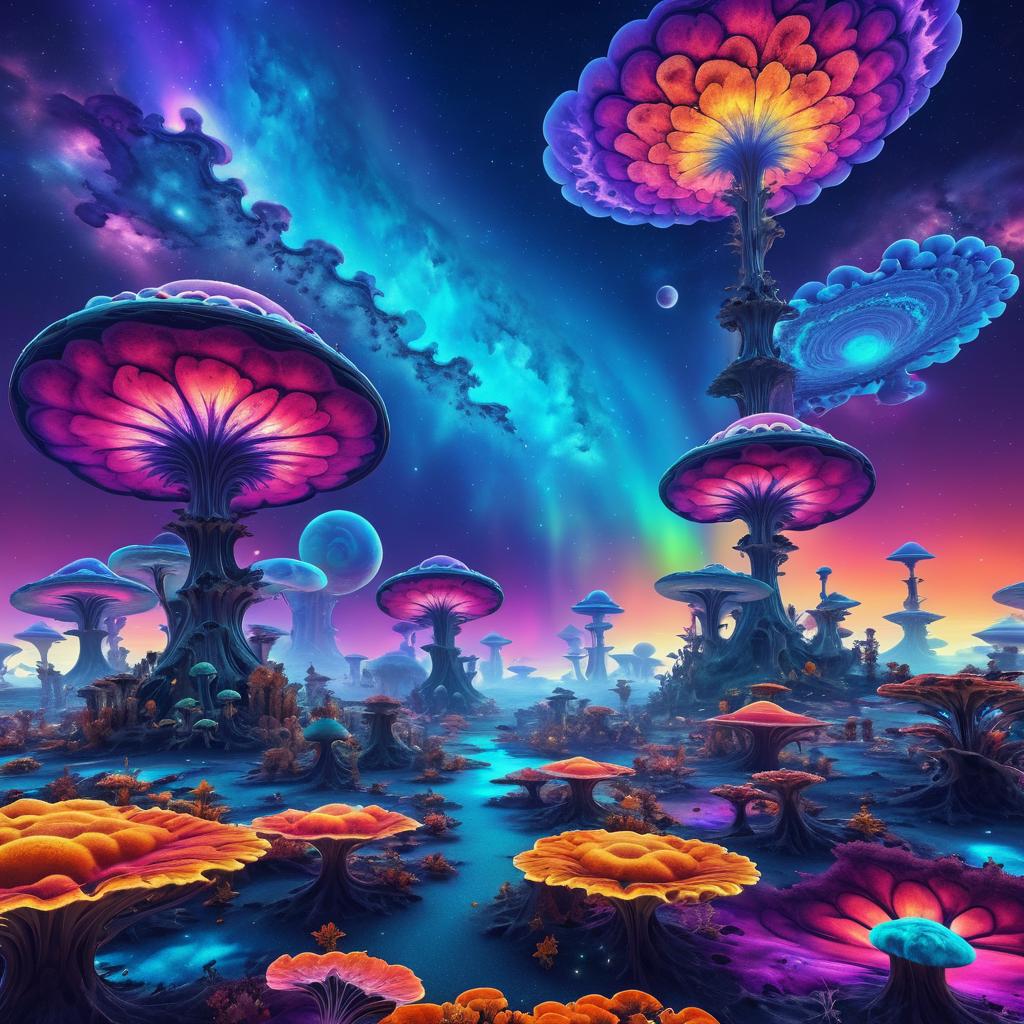 Surreal Alien Fractal Landscapes with Fungi