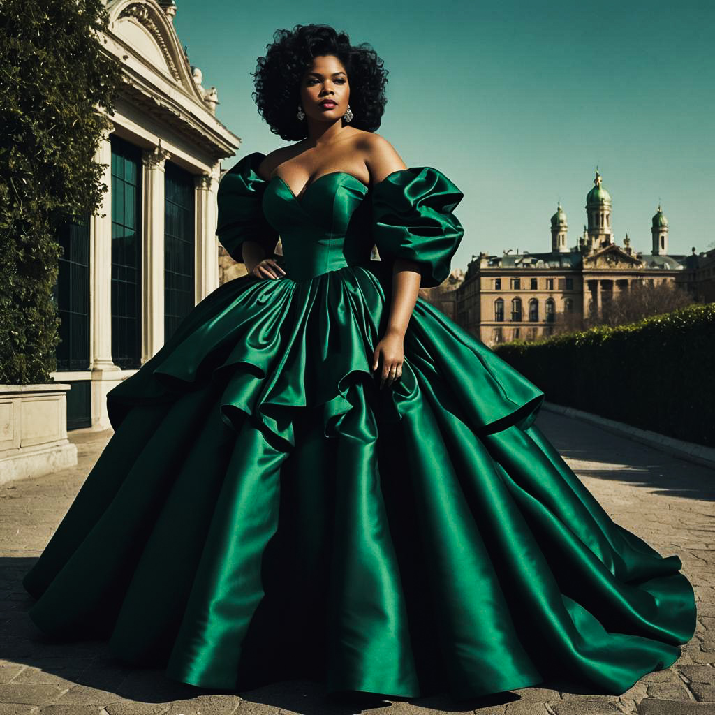 Elegant Curvy Beauty in Emerald Gown