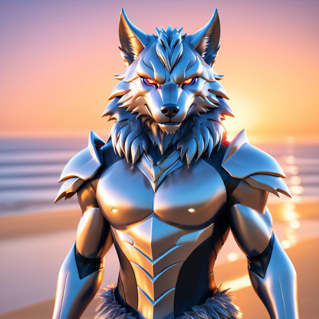 Cinematic Sunset Wolf Portrait