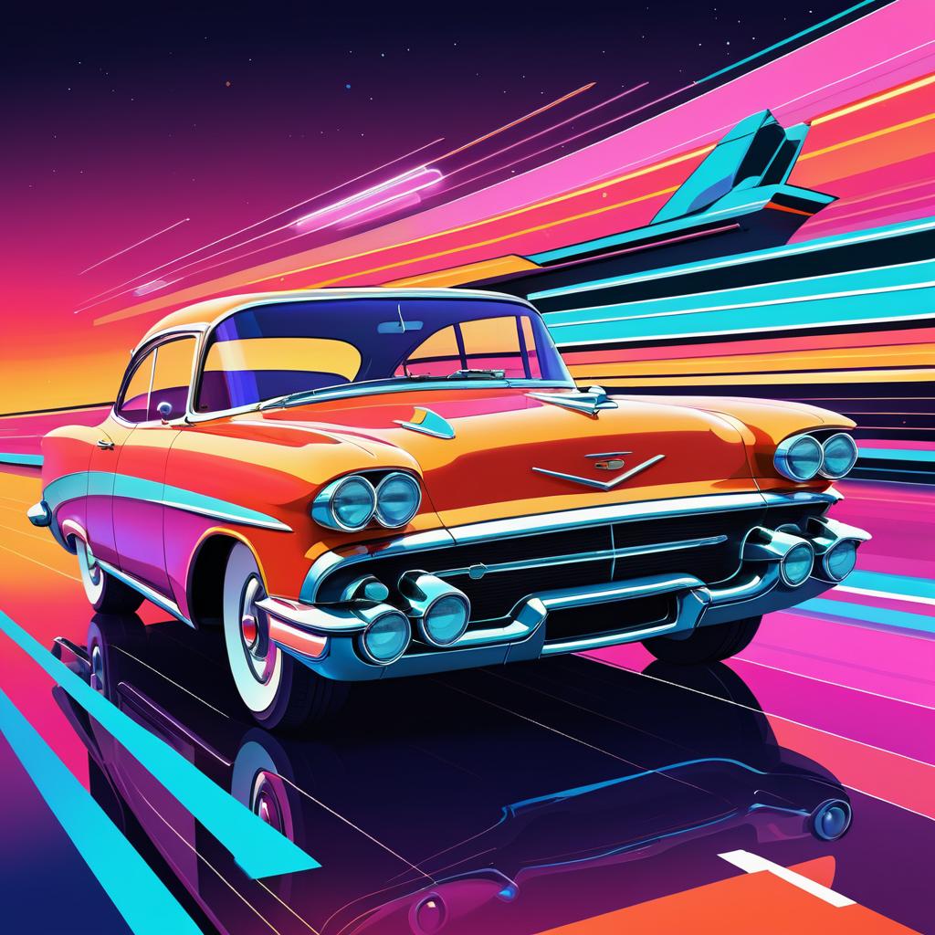 Bold Retro Futurism Classic Car Art