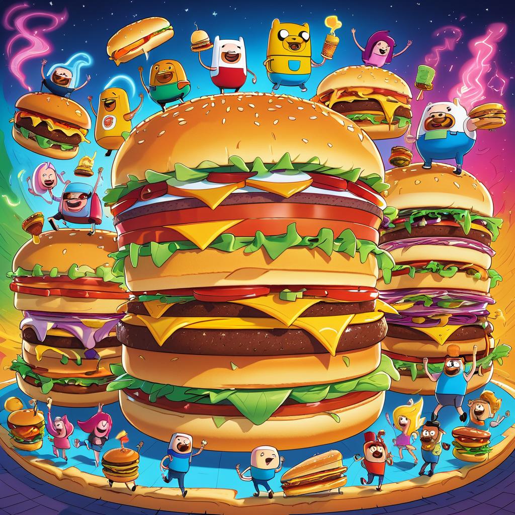 Adventure Time Characters Sharing a Huge Burger