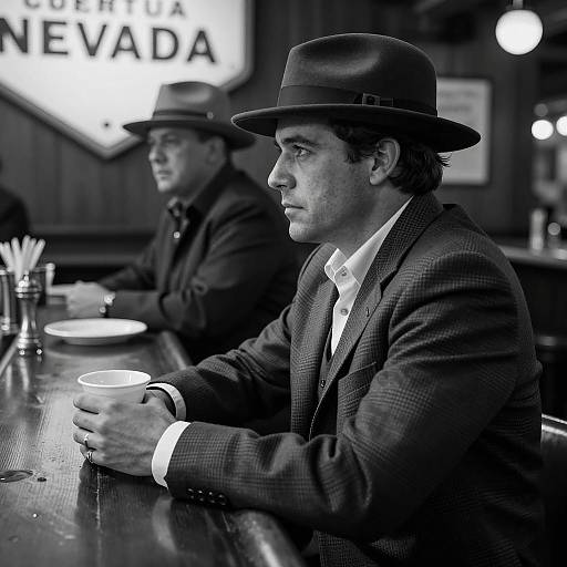 Vintage Bar Scene with Fedora Style