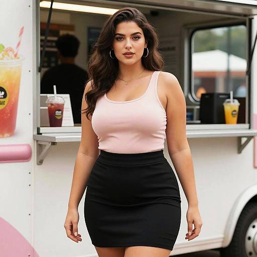 Curvy Woman at Food Truck Rally