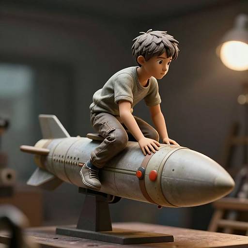 Photorealistic Boy Riding Missile