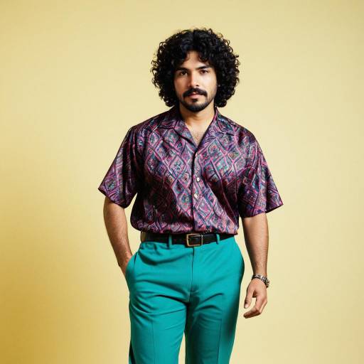 Man in Vintage Patterned Shirt and Teal Trousers